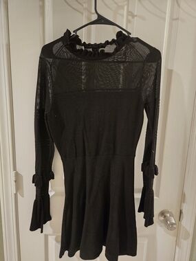 French Connection Black Long-Sleeve Ruffle Tie-Cuff Dress